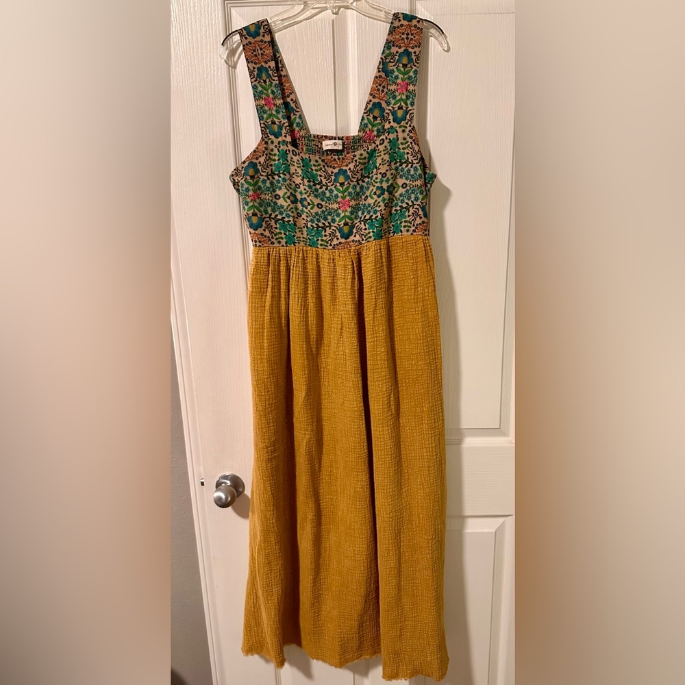 Mustard Maxi Dress with Green Floral Bodice - Picture 4 of 7